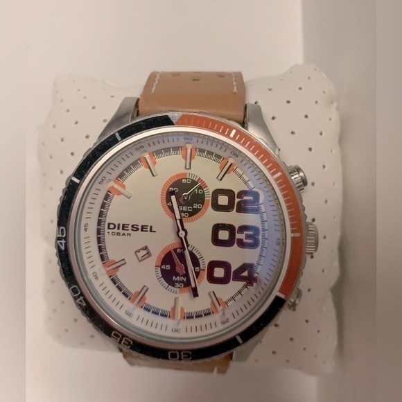 Diesel Big Face Watch With Brown Leather Band Great Condition Comes In Box